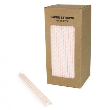 250 pcs/Box Light Pink Damask Paper Straws [pinkdamaskstraws250]