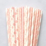 125 Pcs Mixed 5 Styles Light Pink Party Paper Straws