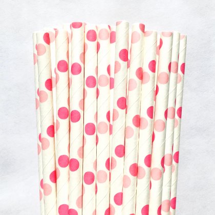 Hot Pink Light Pink Polka Dot Paper Straws 500 Pcs