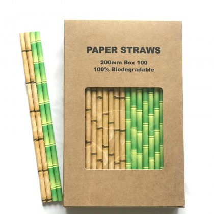 100 Pcs/Box Mixed Green Yellow Bamboo Paper Straws