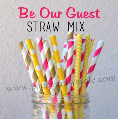 200pcs Be Our Guest Tea Party Paper Straws Mixed [themedstraws036]