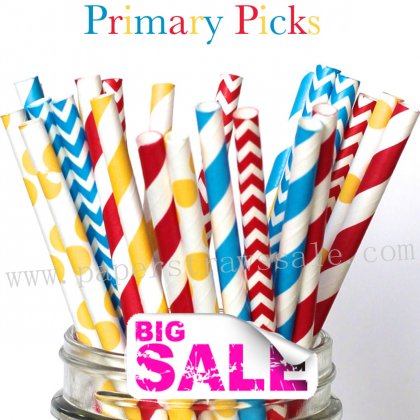 300pcs PRIMARY PICKS Themed Paper Straws Mixed [themedstraws215]