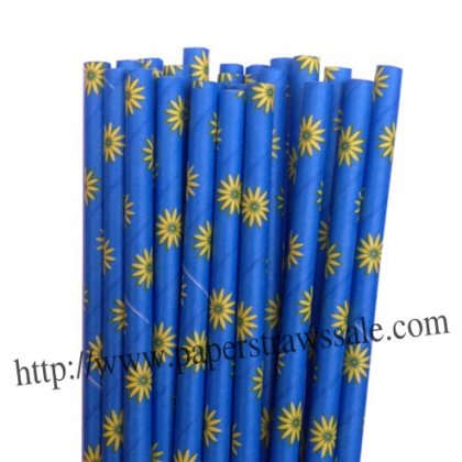 Blue Daisy Flower Paper Drinking Straws 500pcs [dpaperstraws004]