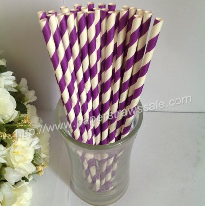 Dark Violet Striped Paper Drinking Straws 500pcs [npaperstraws021]