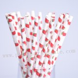 Fruit Print Red Watermelon Paper Straws 500pcs