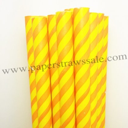 Peach Yellow Striped Paper Drinking Straws 500pcs [epaperstraws003]