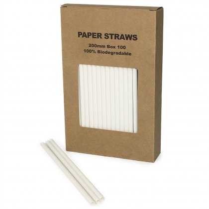 100 pcs/Box ALL Pure Solid Plain White Paper Straws [whitestraws100]