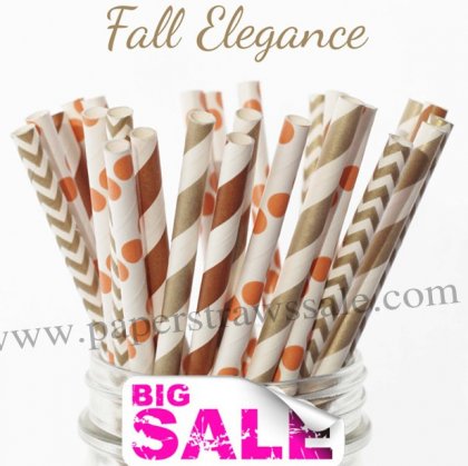 200pcs FALL ELEGANCE Theme Paper Straws Mixed [themedstraws086]