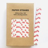 100 Pcs/Box Fruit Green Red Apple Paper Straws