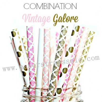 300pcs VINTAGE GALORE Paper Straws Mixed [themedstraws181]