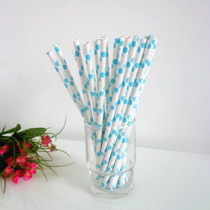 Light Sky Blue Polka Dot Paper Straws 500pcs [ppaperstraws013]