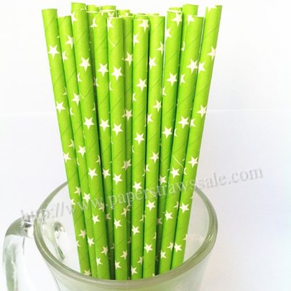 White Star Print Lime Green Paper Straws 500pcs [stpaperstraws008]