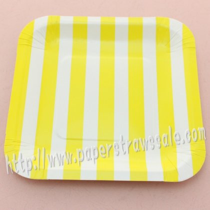 7" Yellow Striped Square Paper Plates 60pcs [spplates003]