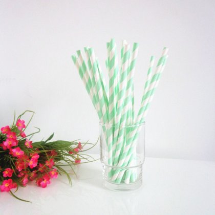 Mint Stripe Print Paper Straws 500pcs [spaperstraws023]