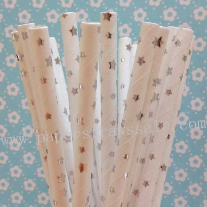 Metallic Foil Paper Straws Silver Star 500pcs