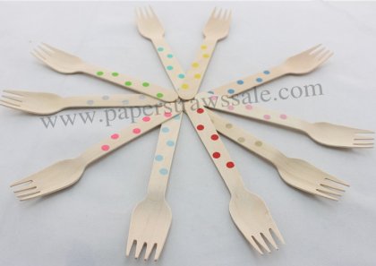 500pcs Mixed 10 Colors Polka Dot Wooden Forks Bulk