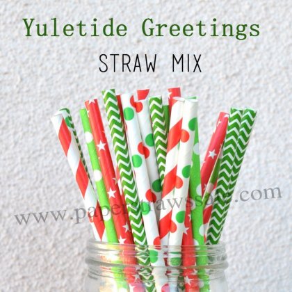 250pcs Yuletide Greetings Theme Paper Straws Mixed [themedstraws032]