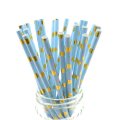 Gold Foil Polka Dot Light Blue Paper Straws 500 pcs