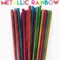 100 Pcs/Box Mixed Colorful Foil Metallic Rainbow Paper Straws