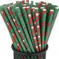 100 Pcs/Box Mixed Green Red Santa Claus Reindeer Paper Straws