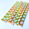 Metallic Gold Foil Rainbow Striped Paper Straws 500 Pcs