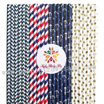 200pcs Nautical Party Paper Straws Mixed [newthemedstraws005]