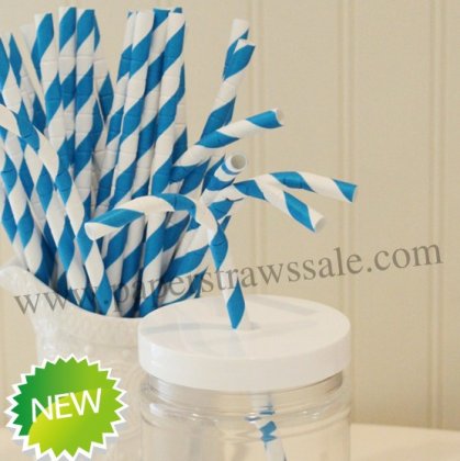 Bendy Paper Straws Royal Blue Stripe 500pcs [bendystripe004]