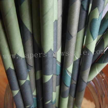 Camouflage Green Paper Drinking Straws 500pcs [camostraws002]