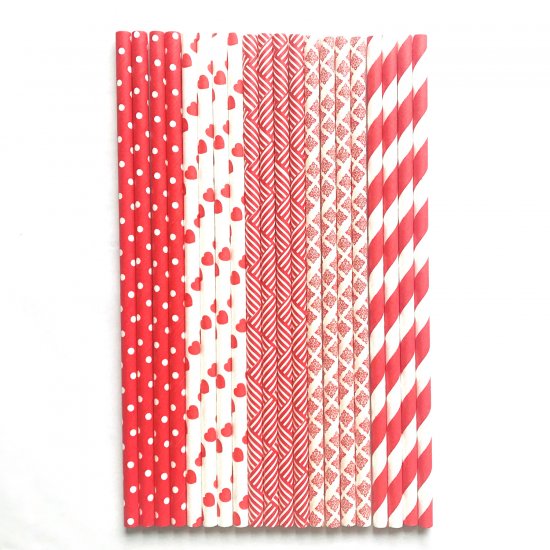 100 Pcs/Box Mixed Roses Are Red Party Paper Straws - Click Image to Close