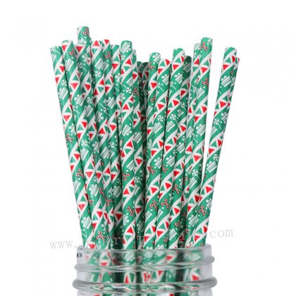 Christmas Patterned Green Red Paper Straws 500 pcs