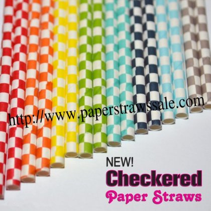Checkered Paper Straws 1600pcs Mixed 8 Colors [mchepaperstraws001]