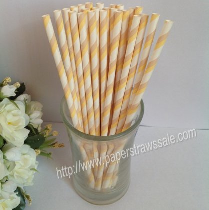 Khaki Tan White Striped Paper Straws 500pcs [npaperstraws016]