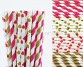 200pcs Hot Pink and Gold Paper Straws Mixed