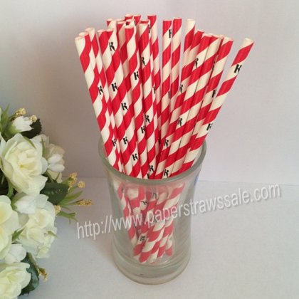 Red Striped Paper Straws with Black K 500pcs [npaperstraws009]