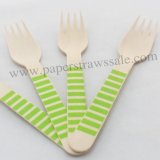 Wooden Forks Green Stripe Printed 100pcs