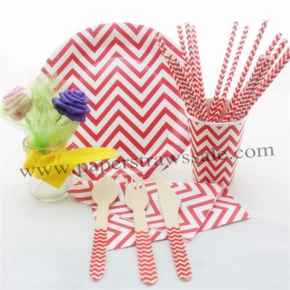 168 pieces/lot Red Chevron Christmas Tableware Set