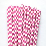 Deep Pink Check Plaid Paper Straws 500 Pcs