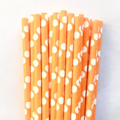 White Polka Dot Orange Paper Straws 500 Pcs