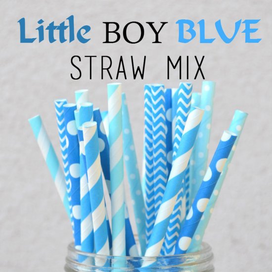 100 Pcs/Box Mixed Little Boy Blue Paper Straws - Click Image to Close