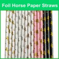 Horse Paper Straws White Metallic Gold Foil 500 pcs