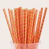 Metallic Double Gold Foil Stripe Red Paper Straws 500 Pcs