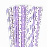 125 Pcs Mixed 5 Styles Light Purple Lilac Lavender Paper Straws