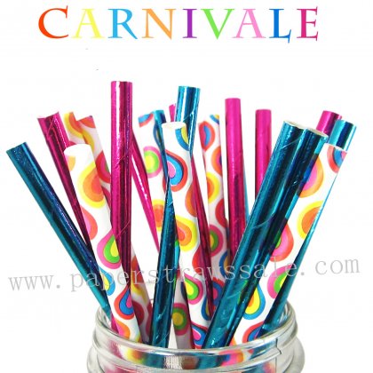 300pcs Carnival Carnivale Party Paper Straws Mixed [themedstraws342]