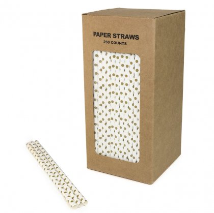 250 pcs/Box Gold Dot Paper Drinking Straws [golddotstraws250]