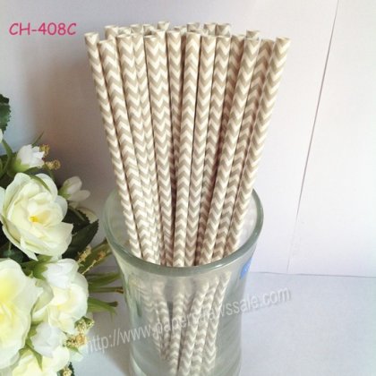 Grey and White Chevron Paper Drinking Straws 500pcs [cpaperstraws008]