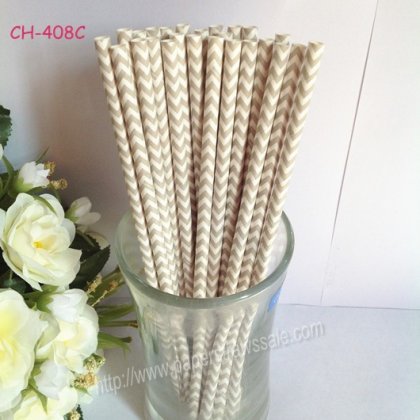 Grey and White Chevron Paper Drinking Straws 500pcs