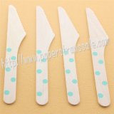 Wooden Knives with Aqua Polka Dot Print 100pcs