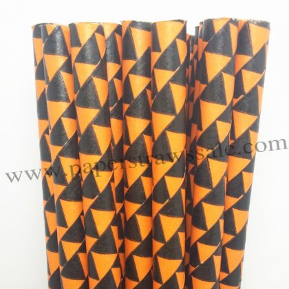 Orange Paper Drinking Straws Black Bunting Print 500pcs [bpaperstraws010]