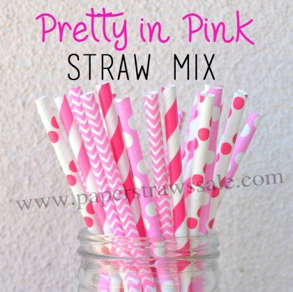 200pcs Pretty in Pink Paper Straws Mixed [themedstraws042]