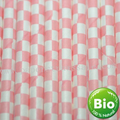 Light Pink Checker Print Paper Straws 500pcs [chepaperstraws010]